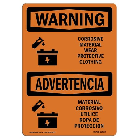 SIGNMISSION Safety Sign, OSHA WARNING, 10" Height, 14" Width, Aluminum, Corrosive Material Bilingual, Landscape OS-WS-A-1014-L-12532